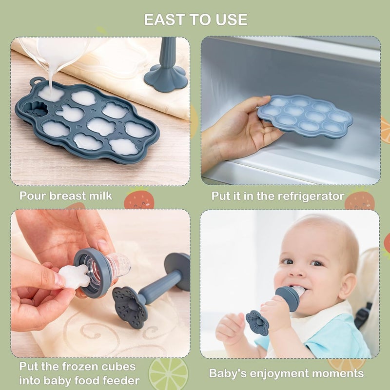 KingKam Baby Breastmilk Popsicle Molds & Baby Fruit Feeder (2 Pack), BPA Free Baby Food Teether Tray with Lids, Silicone Baby Food Teether Feeder, Teething Popsicle for Baby 4m+ - Image 2